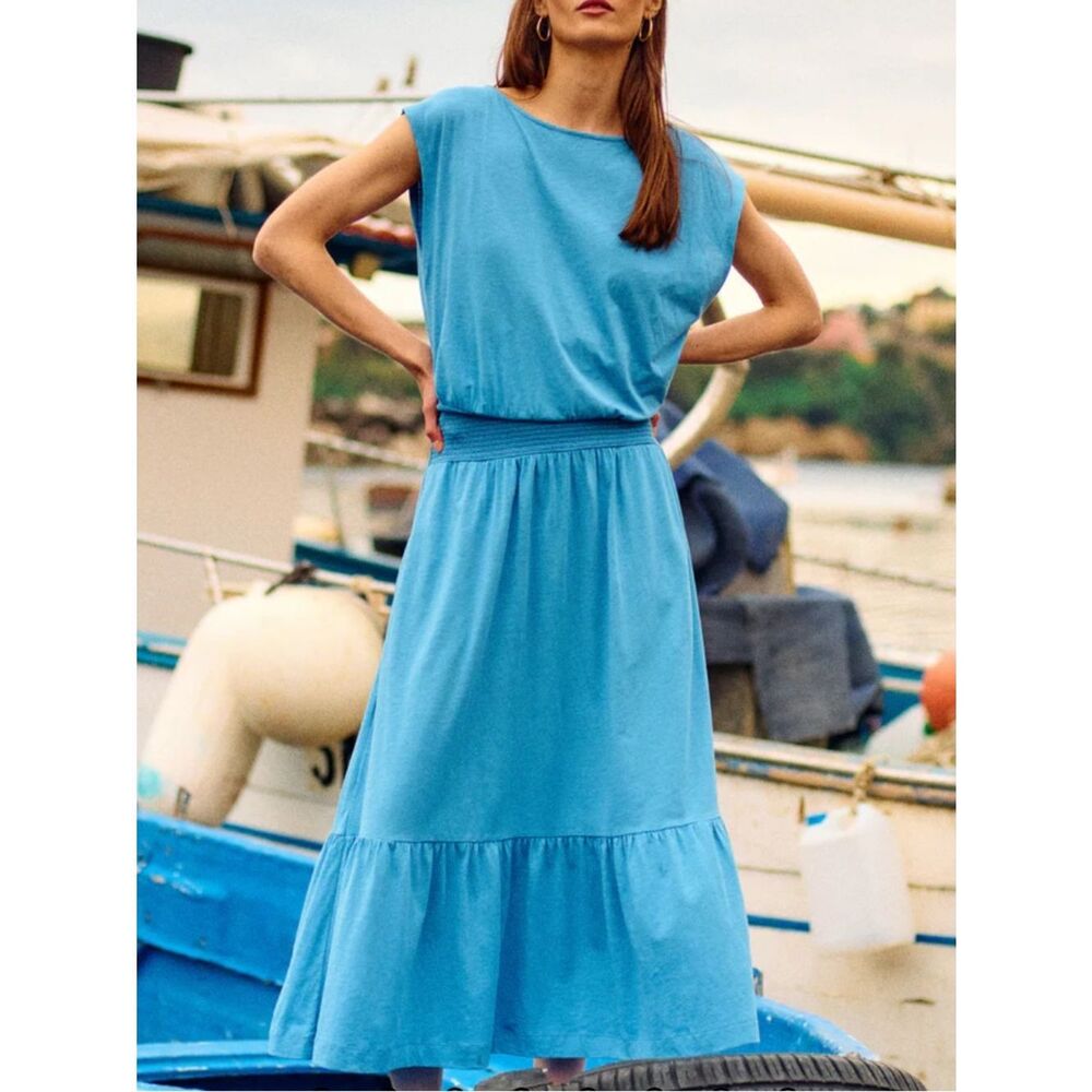 NWT Nation LTD Evonne Maxi Dress Blue Tiered Smocked Waist Midi Maxi Dress XS